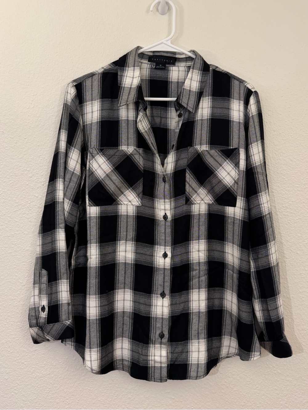 Sanctuary Black and White Plaid Button-Down Shirt